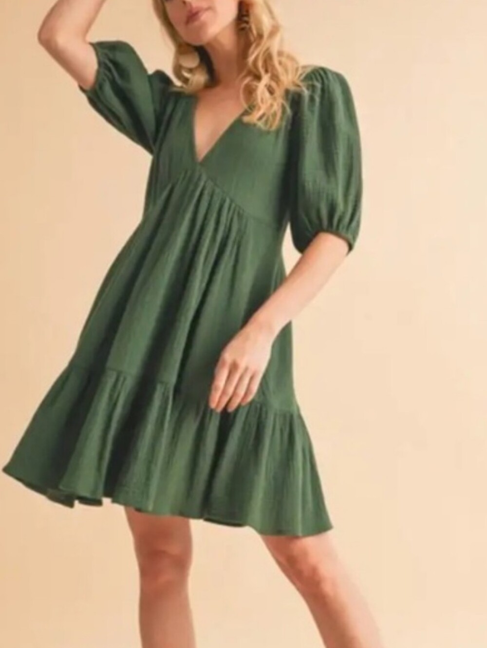 Aemi+Co Dress Size Large Cotton Gauze Green Open Back With Tie Pockets NWT